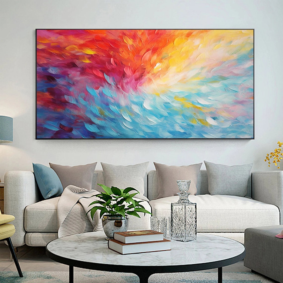 Dreamy Blush Pink to Ocean Blue Feather Swirl Abstract Wall Art - Image 4
