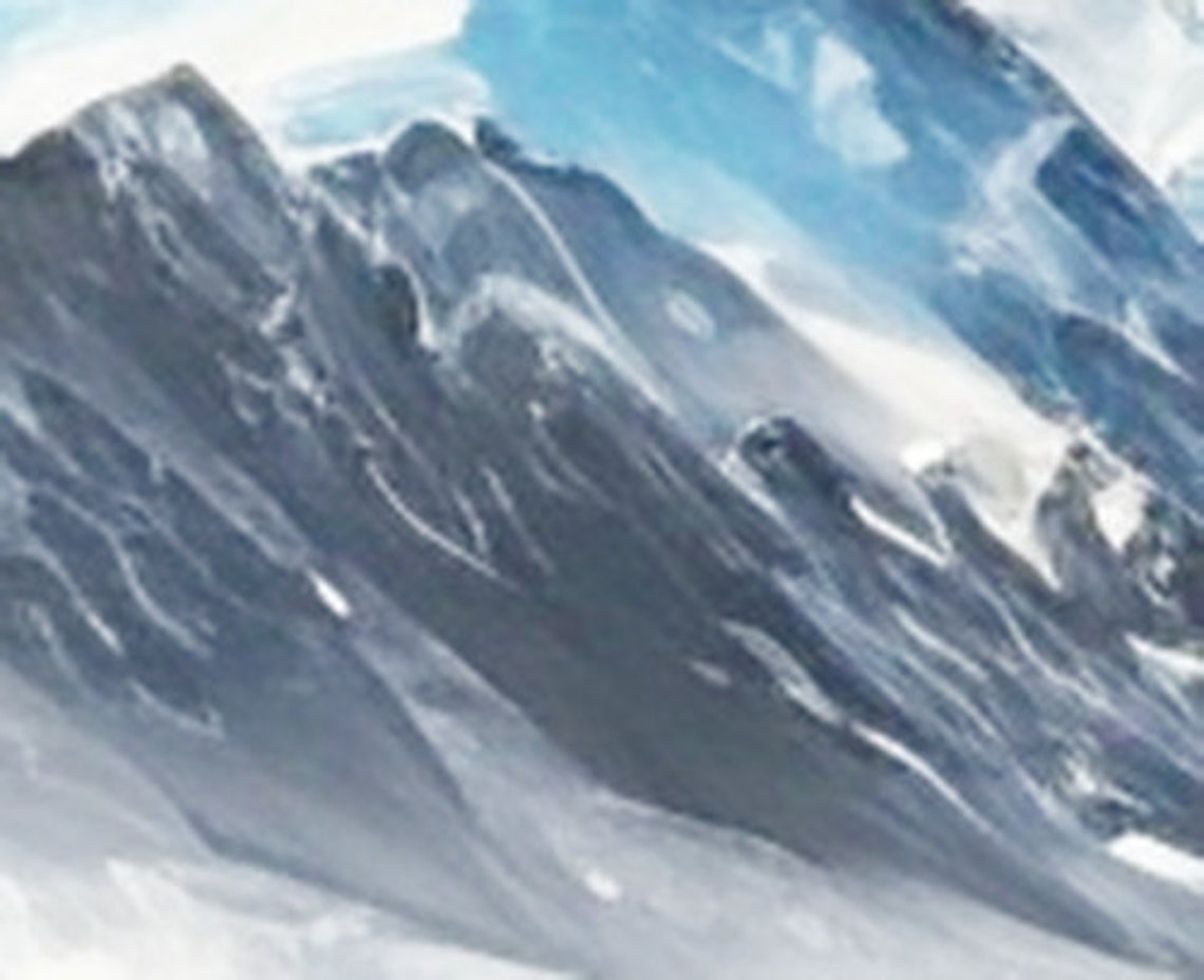 Snow Capped Alpine Mountain Peaks Under Soft Blue Clouds Poster - Image 4