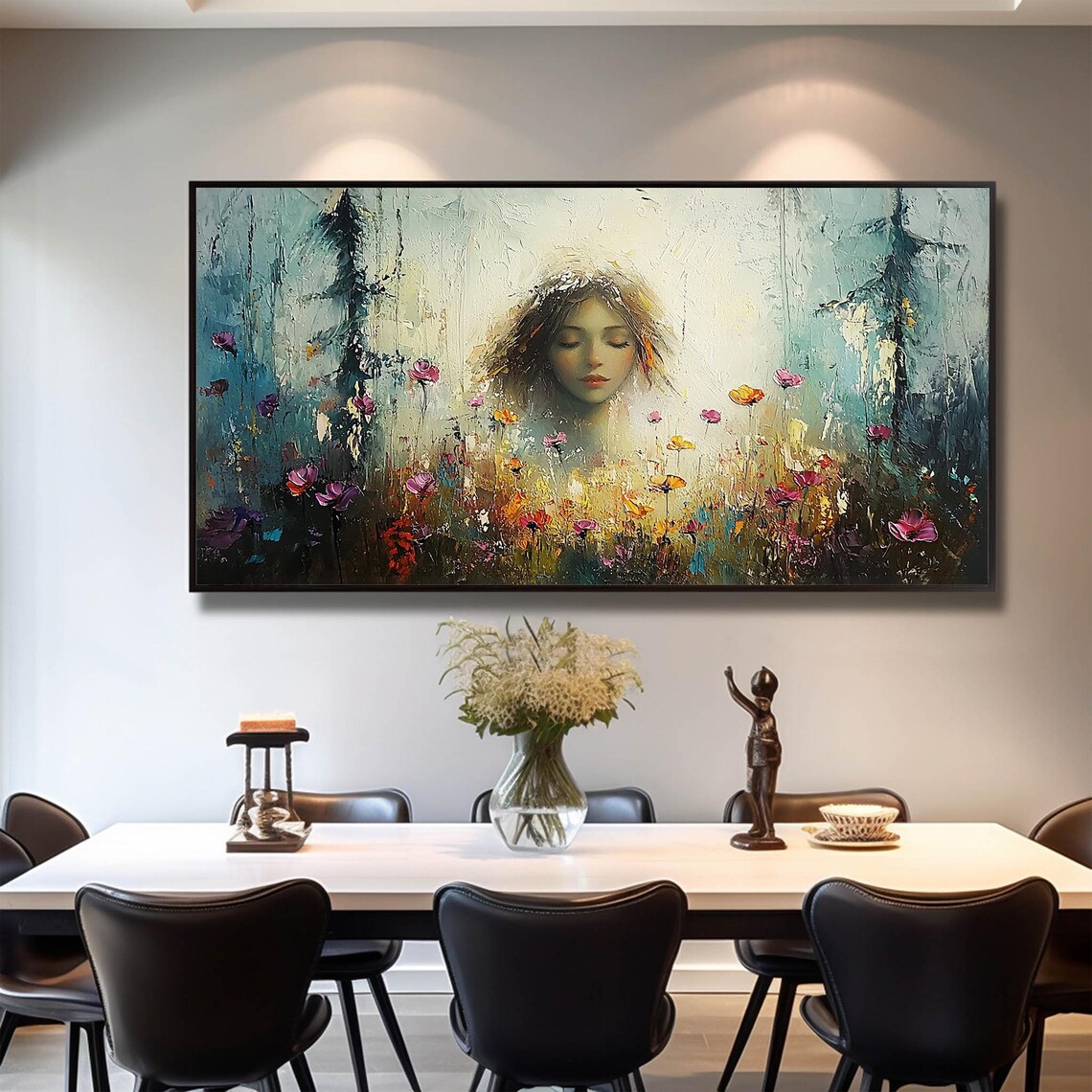 Serene Closed-Eyed Woman Face in a Dreamy Wildflower Field Poster - Image 4