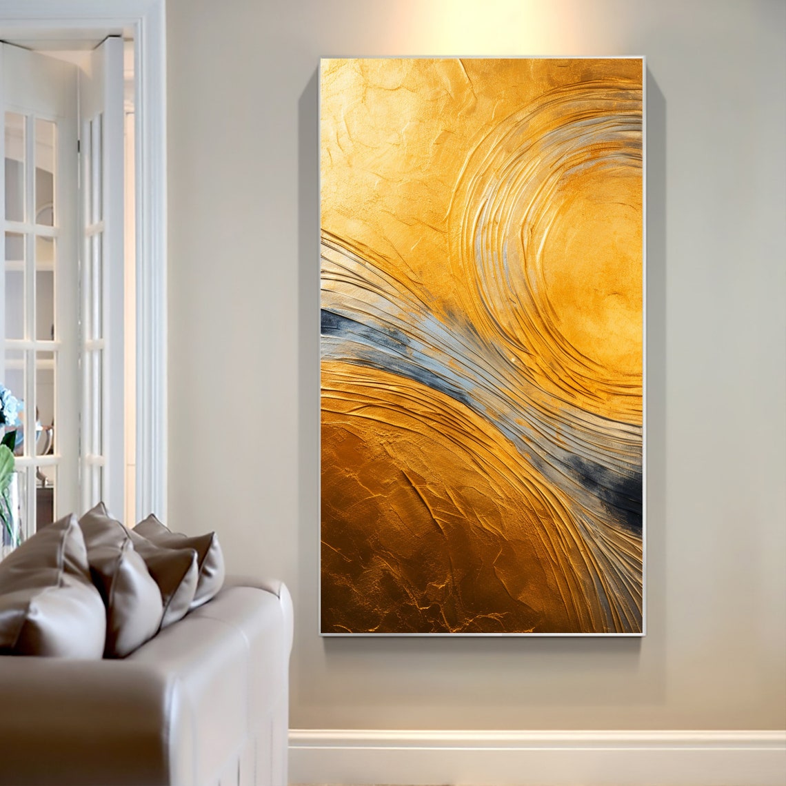 Swirling Gold Textured Abstract Modern Living Room Art Poster - Image 4