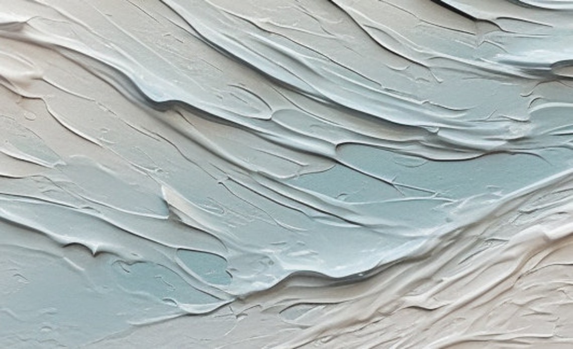 Vertical White Pale Blue Swirl Wave Textured Abstract Painting Poster - Image 5
