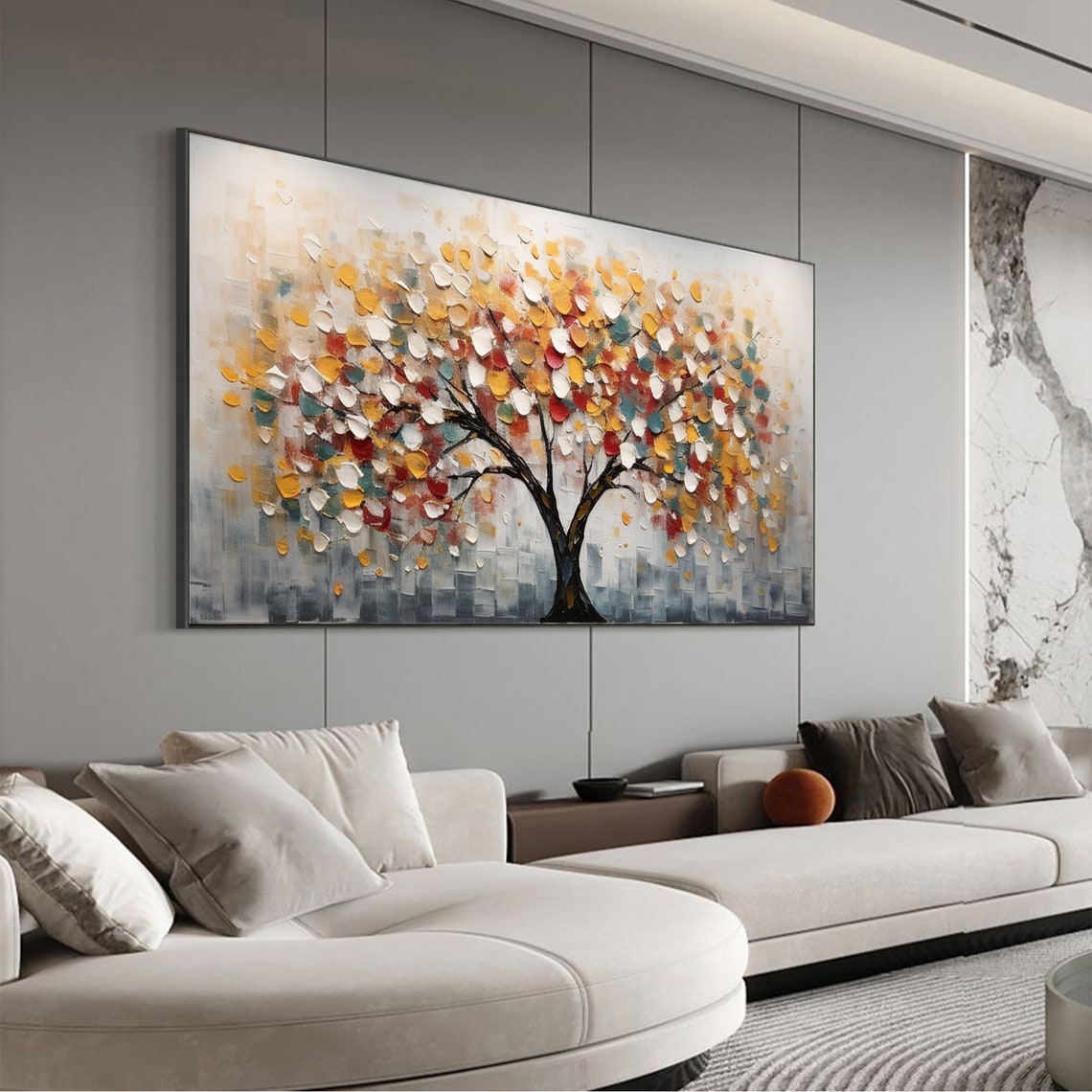 Multicolor Abstract Tree Gold Red Leaves Modern Painting Poster - Image 6
