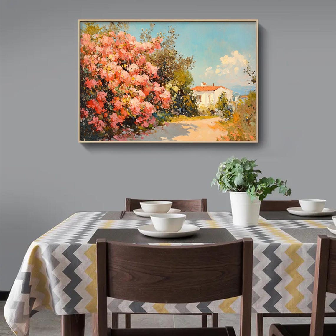 Pink Blossom Bushes Cottage Path Impressionist Landscape Poster - Image 4