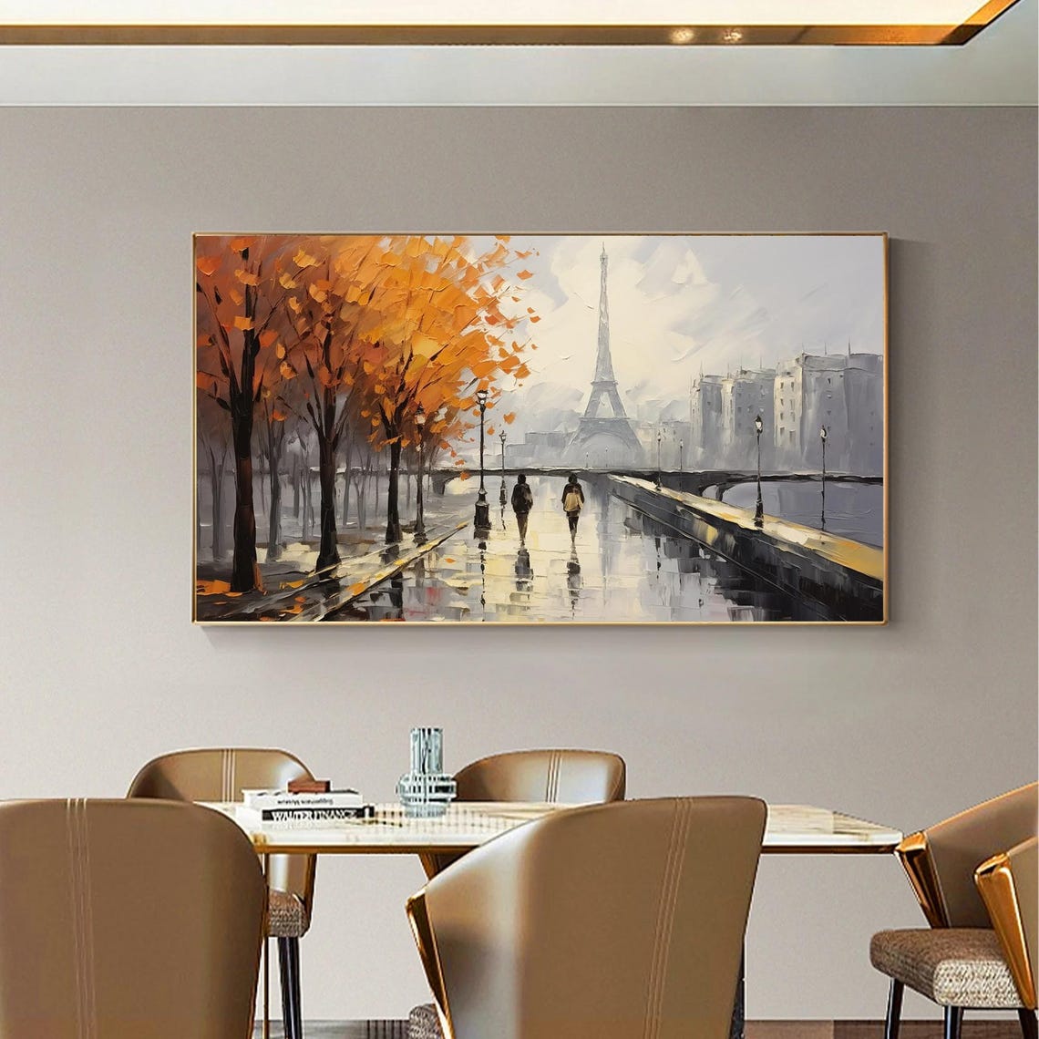Golden Autumn Paris Street with Eiffel Tower in the Rain Poster - Image 4