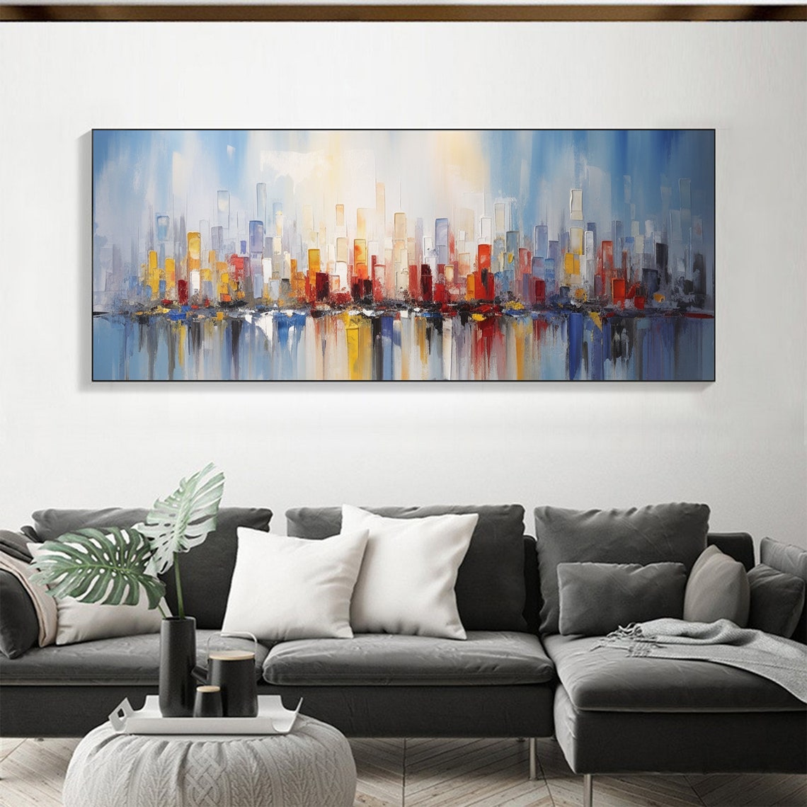 Colorful Abstract City Skyline Reflection in Water Art Poster - Image 7