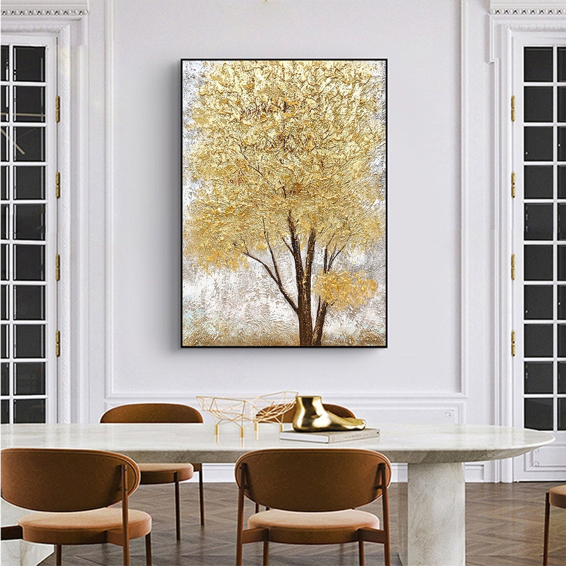 Radiant Golden Tree of Life with Gold Leaf on Silver Texture Poster - Image 2