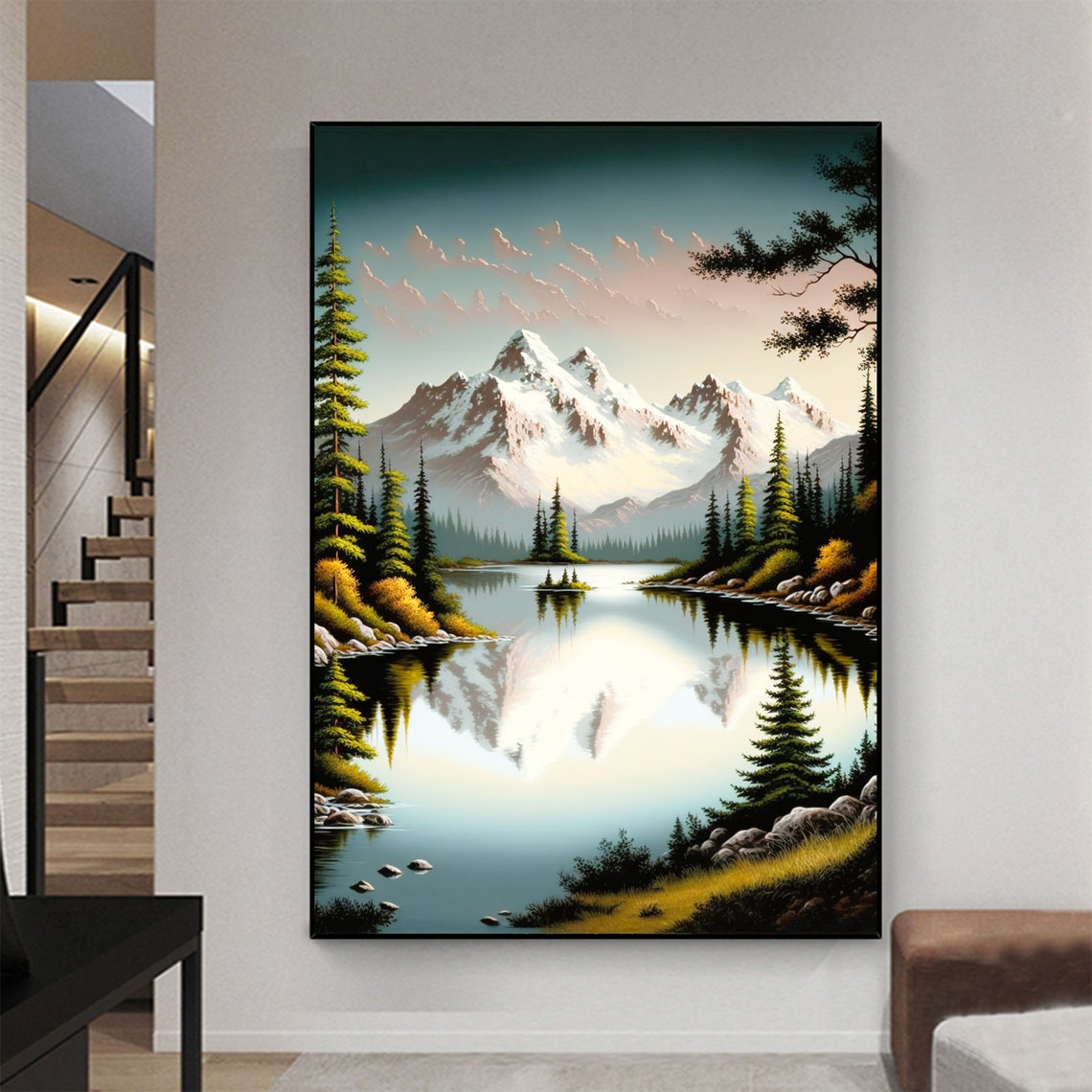 Alpine Mountain Lake Mirror Reflection with Pine Trees Poster - Image 3