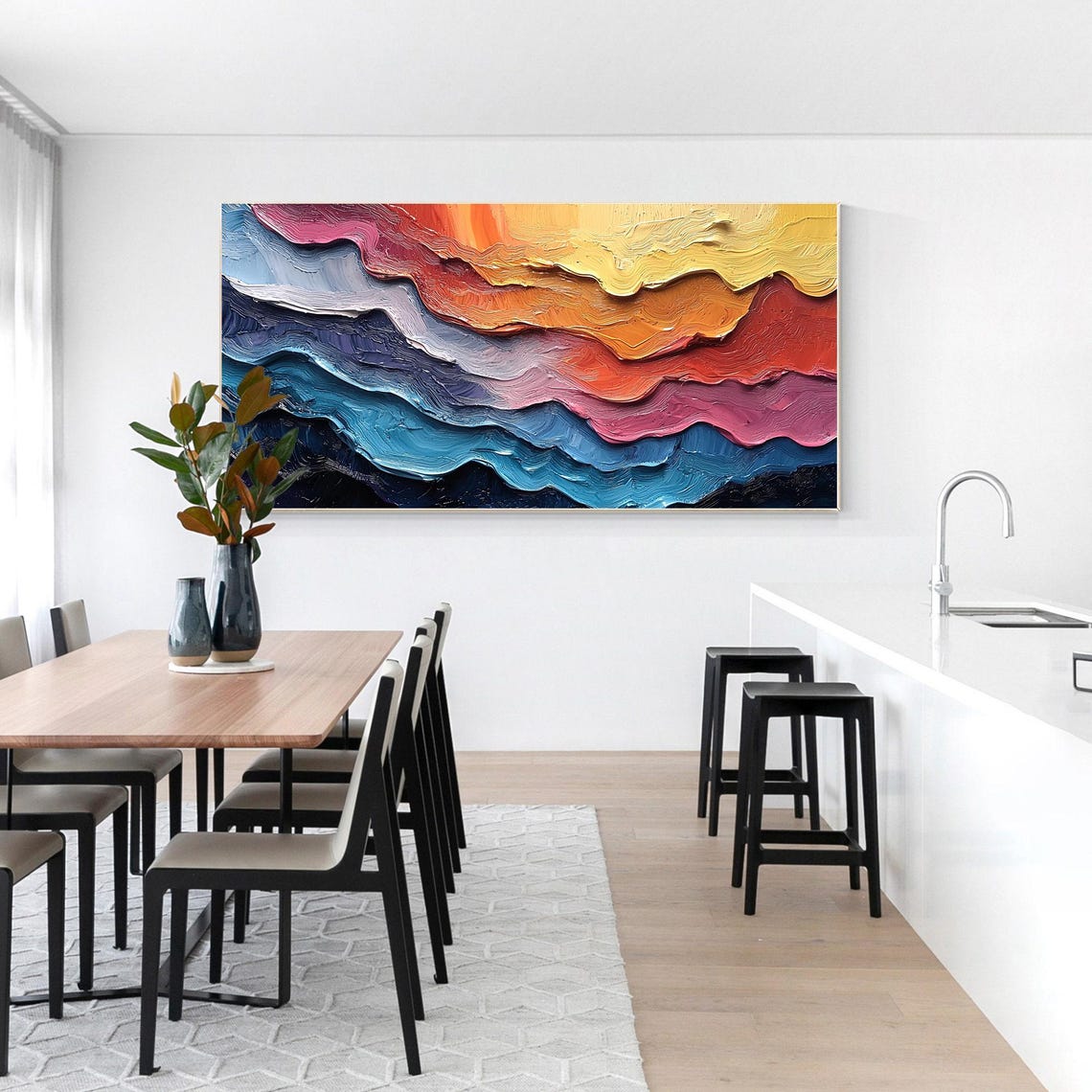 Sunset to Ocean Layered Wave Impasto Abstract Artwork Poster - Image 4
