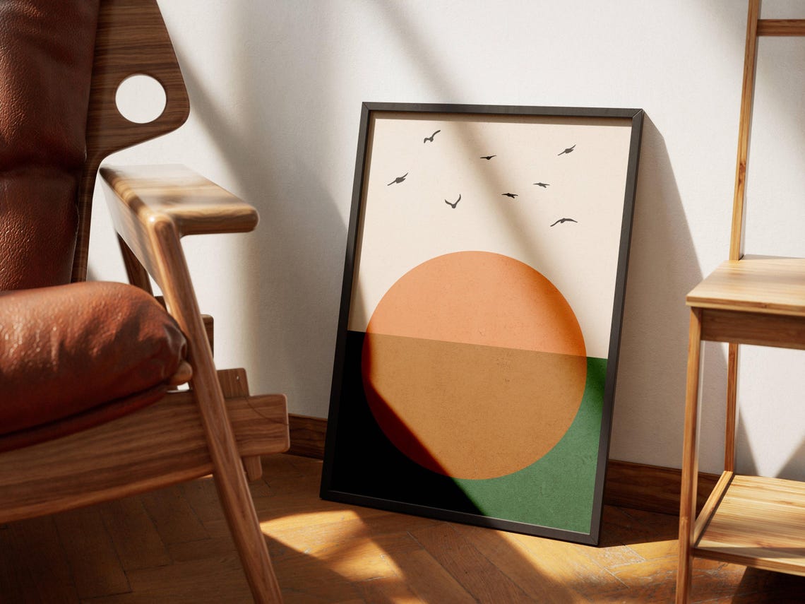 Minimalist Sunrise Over Sea Birds Japandi Abstract Sun Ocean Poster - Image 4