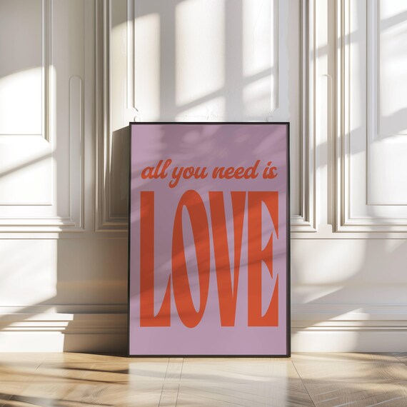 All You Need Is Love Print Cute Pink Typography Poster Song Text Poster Trendy Wall Art Love Poster Dorm Room Decor