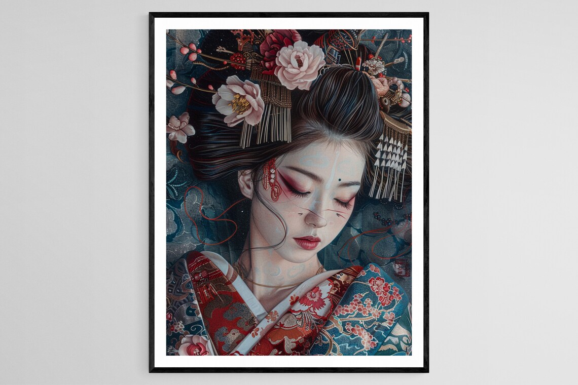 Japanese Geisha Painting, Elegant Home Decor