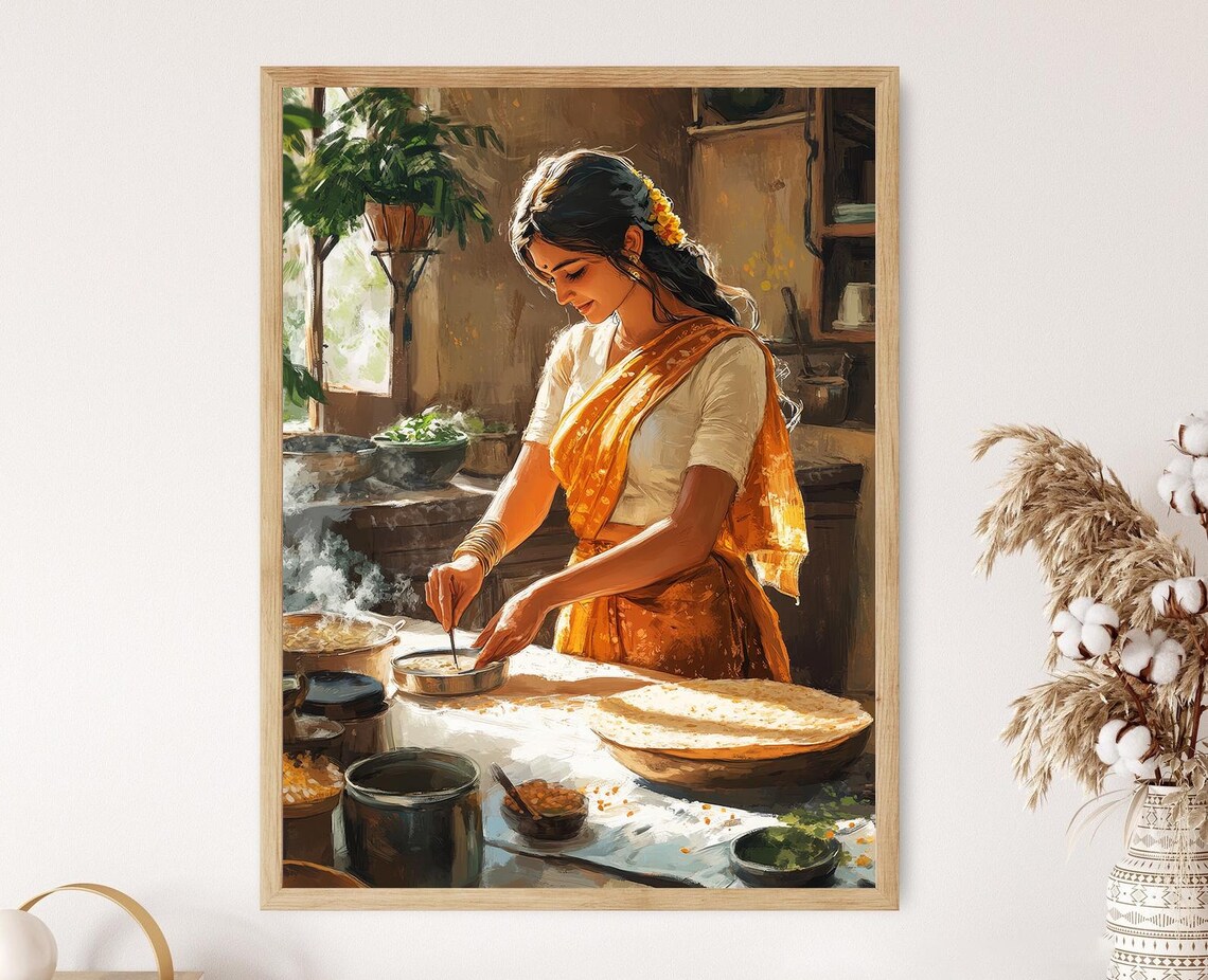 Dosa Batter Making, Traditional Indian Kitchen Art Print