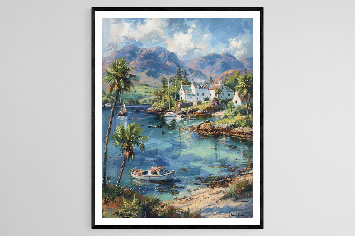 Plockton Cottages and Bay, Highlands Landscape Art Print