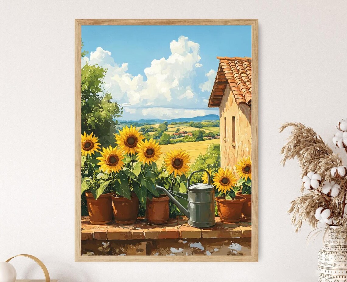Uruguayan Farm Style Watering Can With Sunflowers