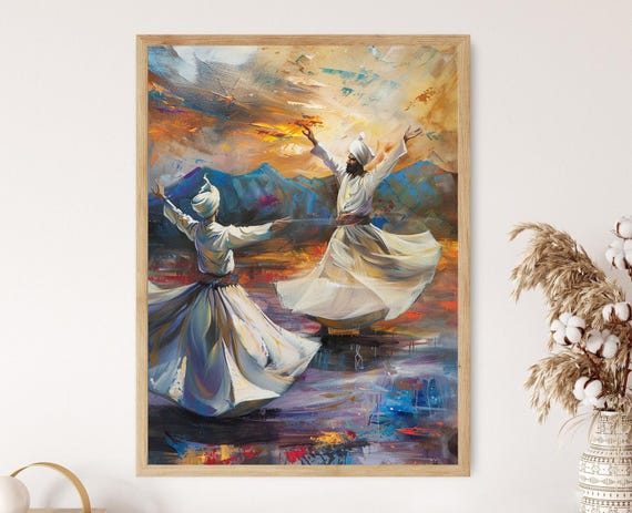 Sufi Whirling Dervishes Art Print, Mystical Dance