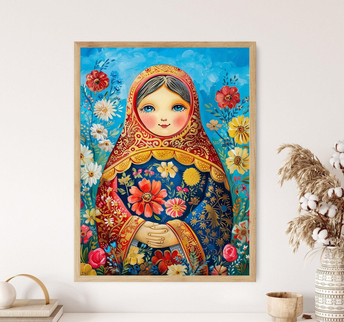 Russian Nesting Doll Art Print, Vintage Folk Decor