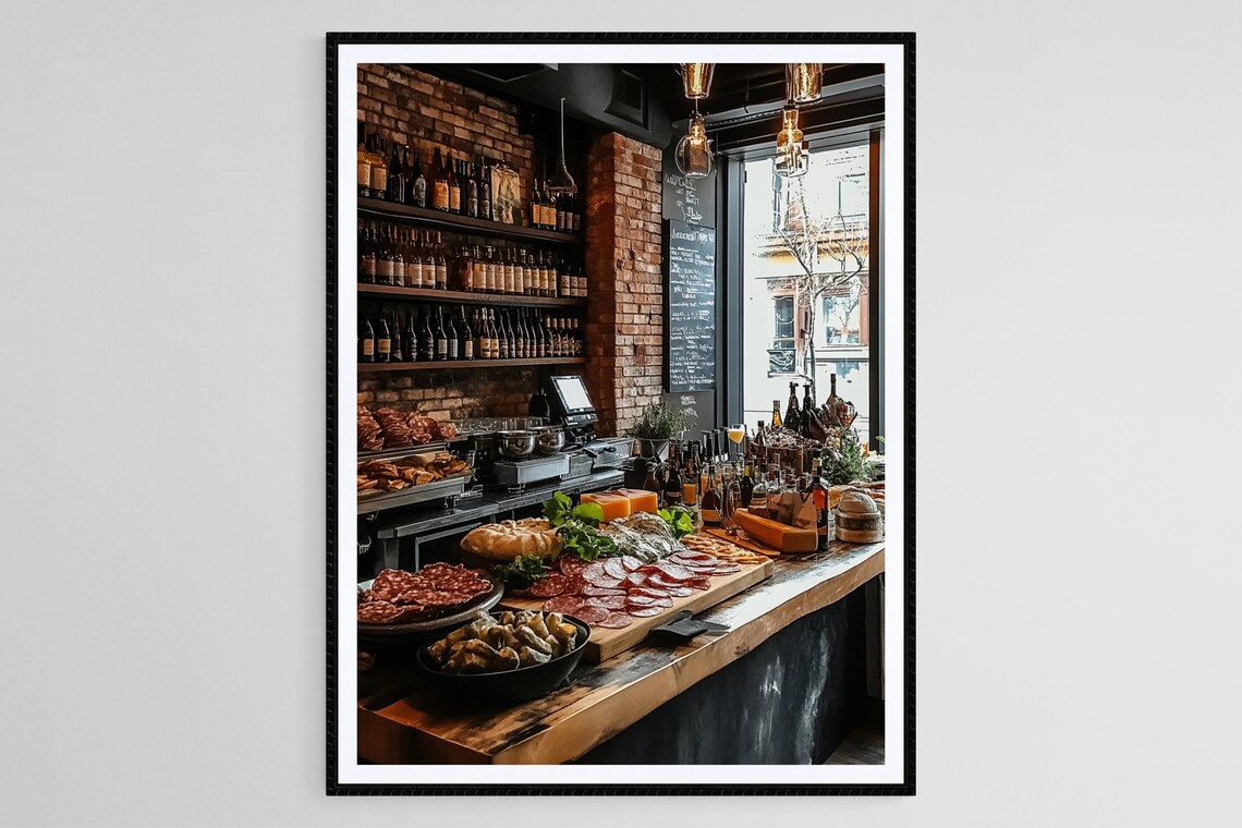 Rustic Charcuterie Bar Photo Cured Meats Wine Deli Counter Art Print