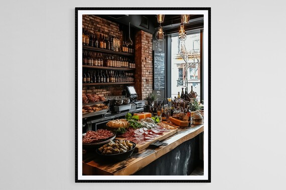 Rustic Charcuterie Bar Photo Cured Meats Wine Deli Counter Art Print