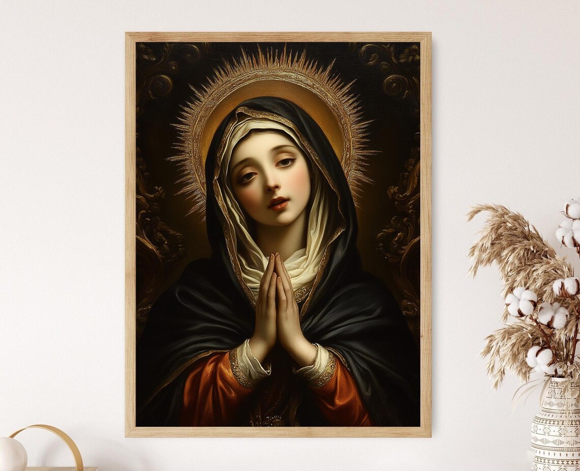 Praying Woman in Black Veil Baroque Christian Devotional Poster