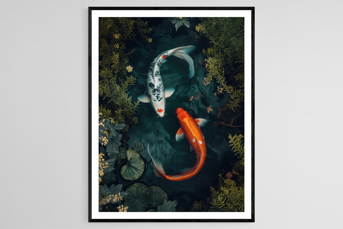 Koi Fish Japanese Print Traditional Art On Stunning Wall Decor Ideal Gift For Housewarming