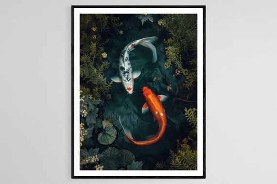 Koi Fish Japanese Print Traditional Art On Stunning Wall Decor Ideal Gift For Housewarming