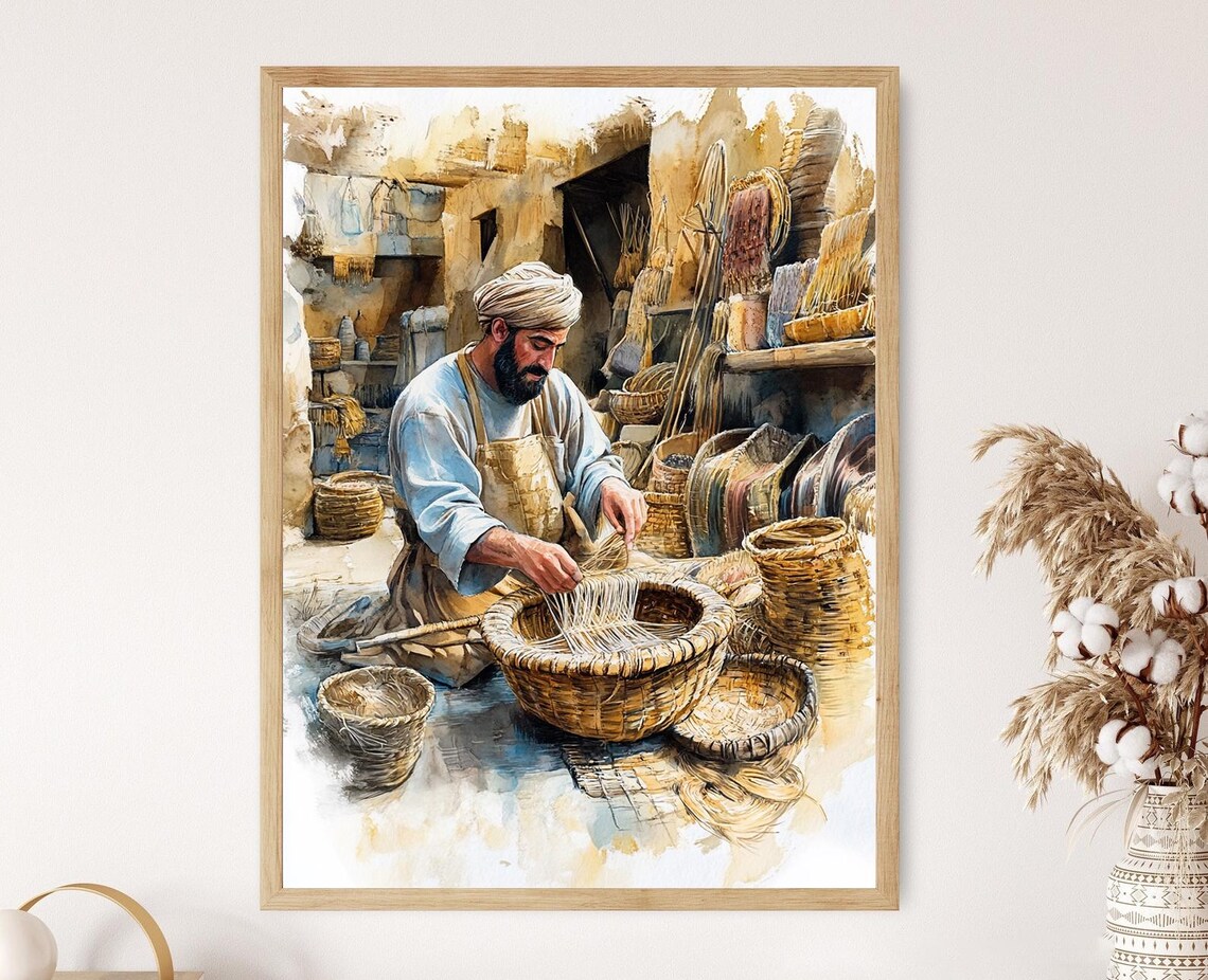 Iraqi Craftsman - Traditional Basket Weaving Scene