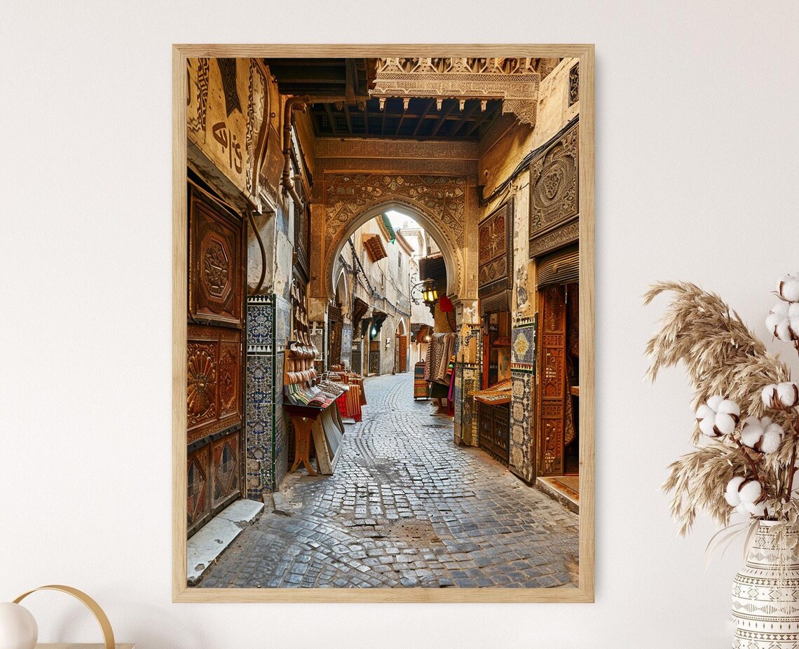Fes Medina Labyrinth Art Print, Ancient Markets