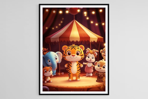 Baby Circus Animals On Stage Centered Around Baby Tiger Art Poster
