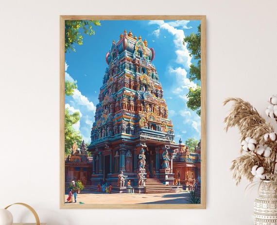 Meenakshi Temple Art Print Vibrant South Indian Decor Poster