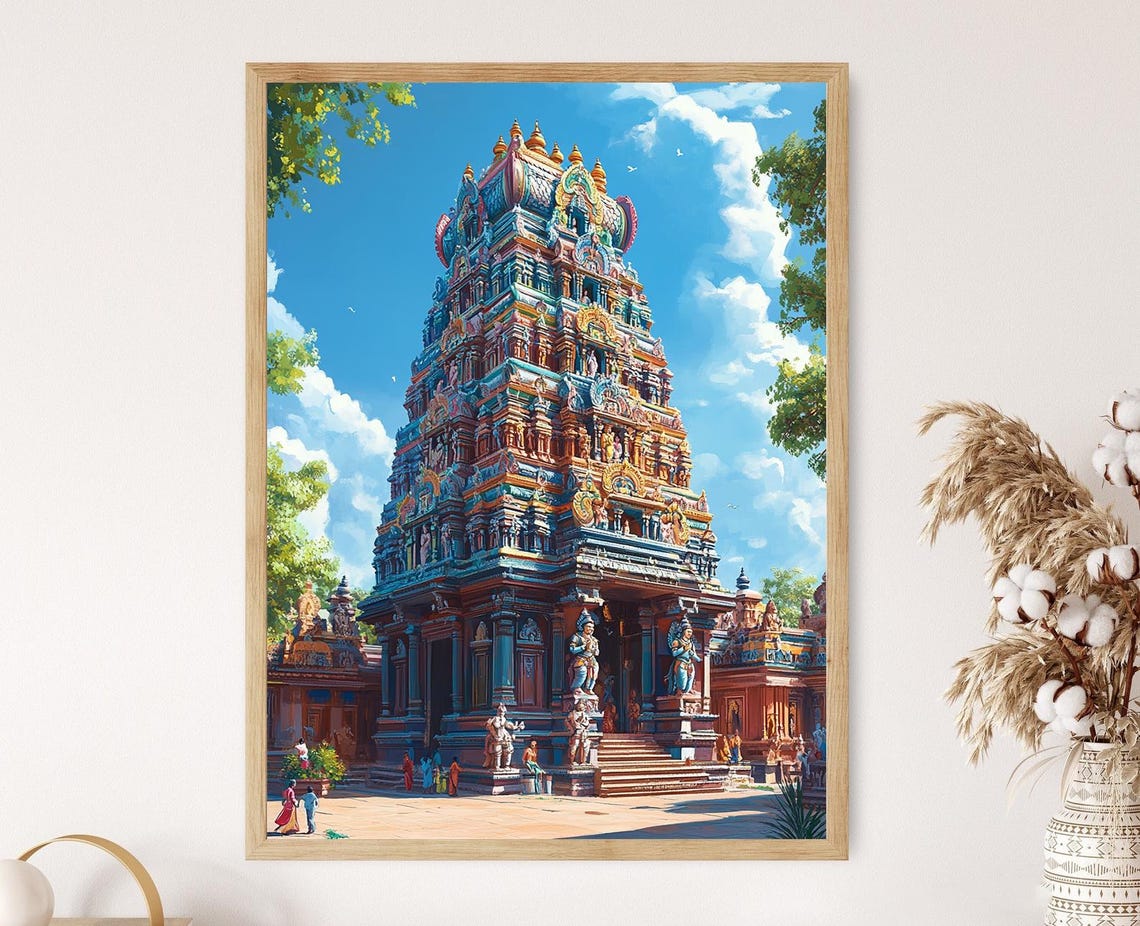 Meenakshi Temple Art Print Vibrant South Indian Decor Poster
