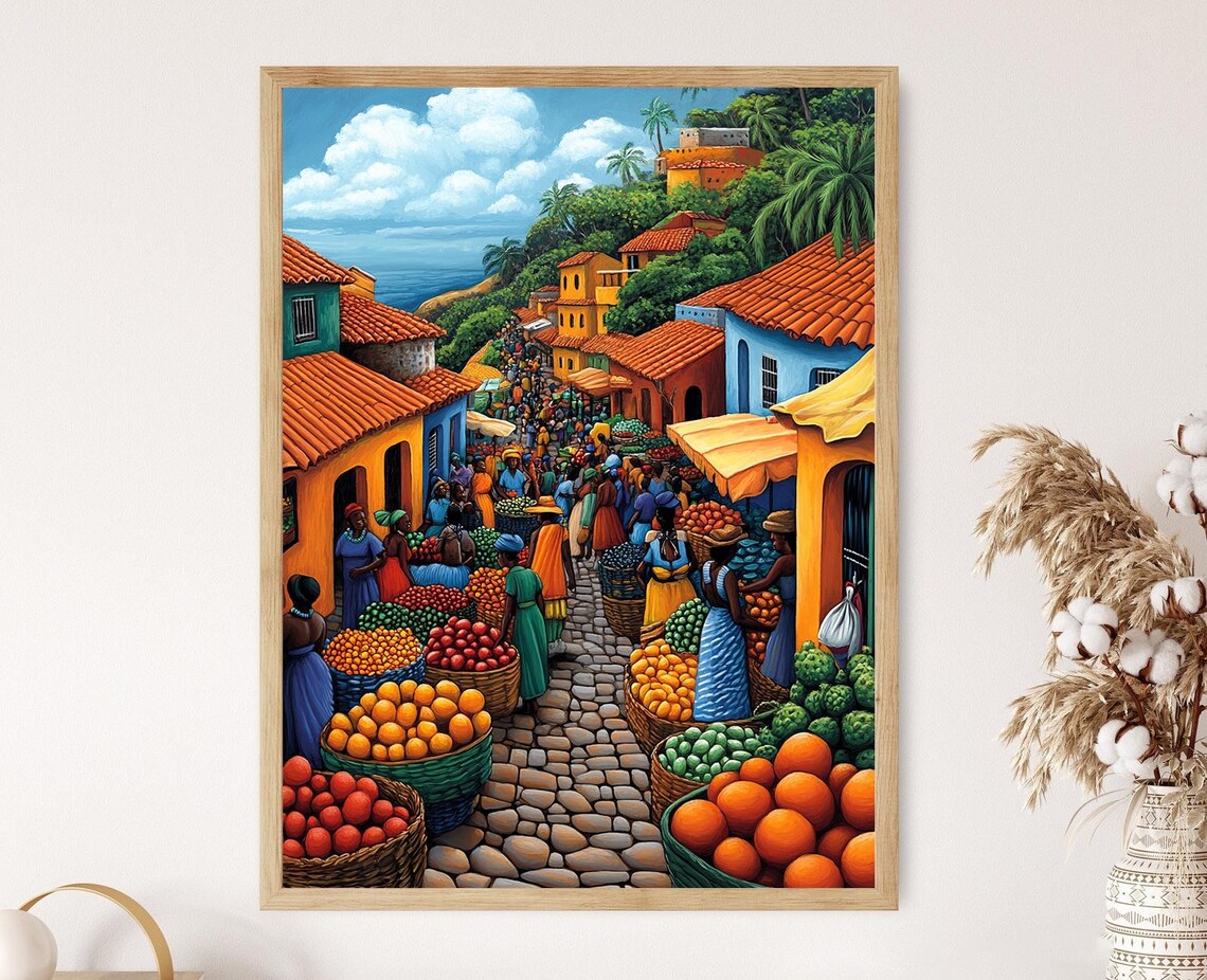 Senegal Marketplace Illustration, African Fruit Art