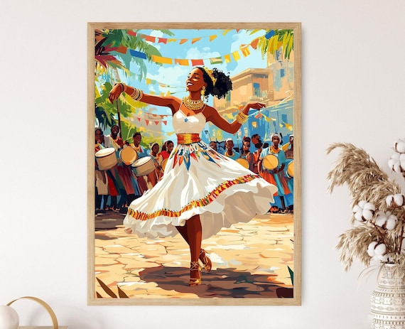Ethiopian Eskista Dance Art Print Traditional African Festival Cultural Heritage Decor