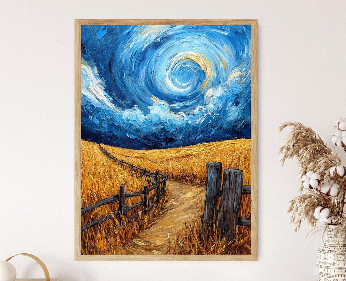 Wheat Field In Motion Van Gogh Inspired Golden Landscape Art Print