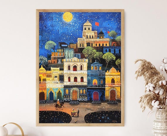Indore Madhya Pradesh Art Print Rajwada Palace Sunset Silhouette