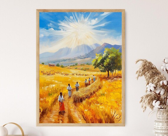 Ethiopian Farmers Harvesting Art Print Rural Agriculture Scene African Farming Wall Art