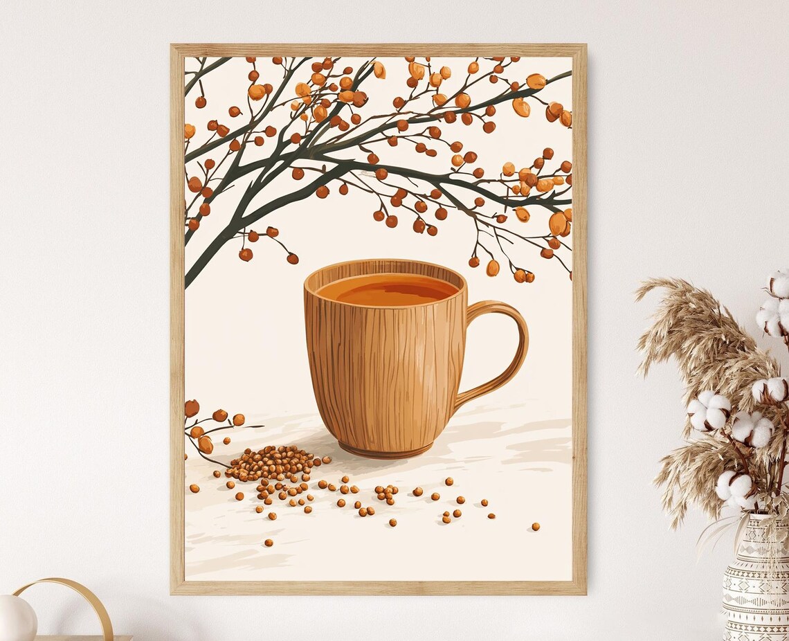 Korean Yulmu Tea Art Print Flat Vector Illustration Traditional Warm Beverage Decor