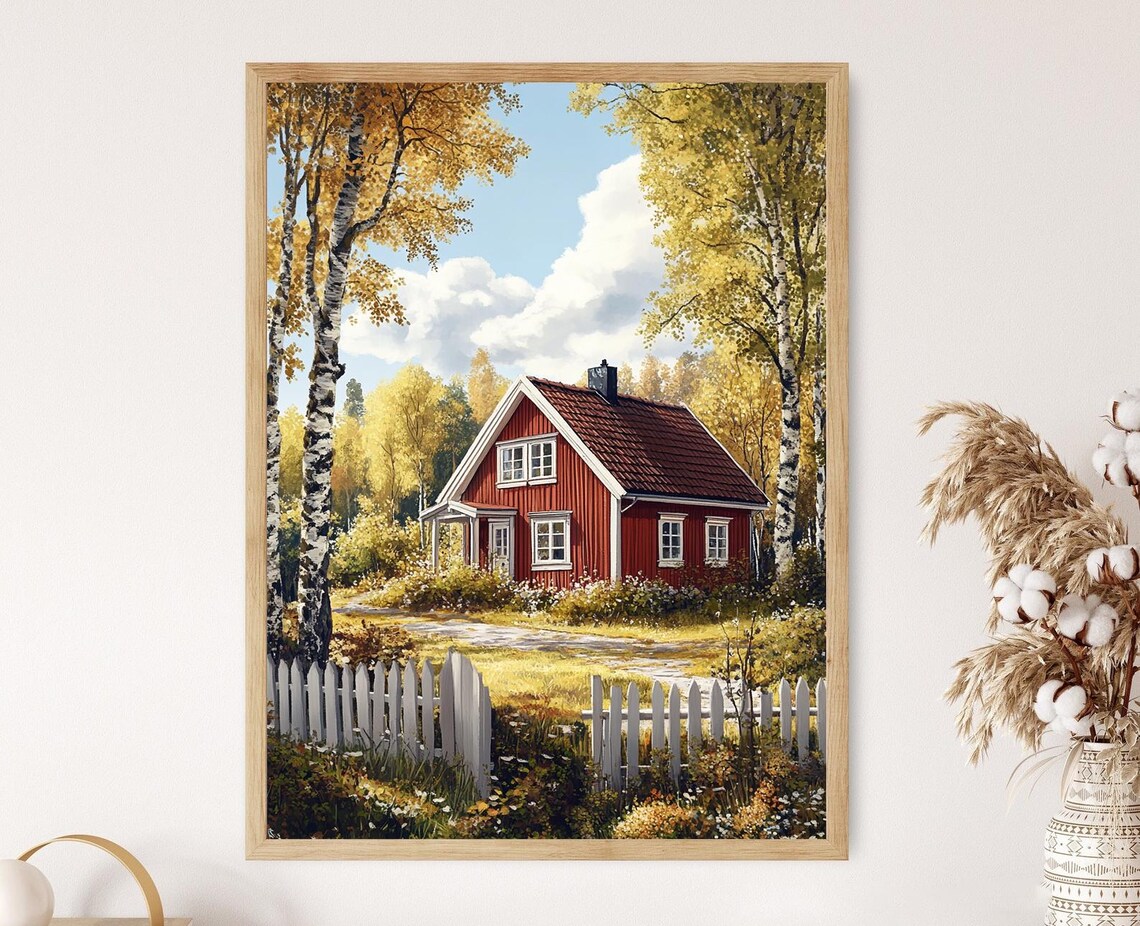 Swedish Red Wooden House, Scandinavian Rustic Decor