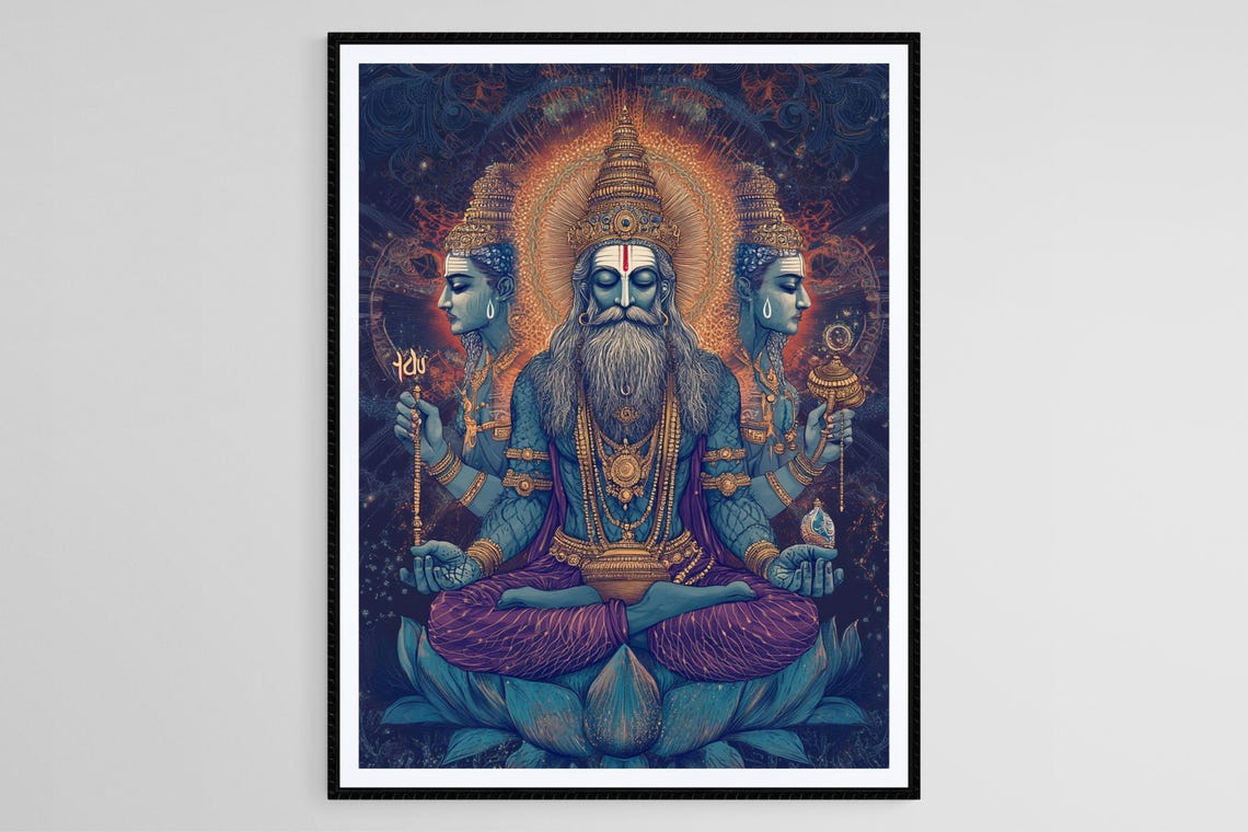 Hindu God Brahma Art Print Creator Of Universe Four Headed Deity