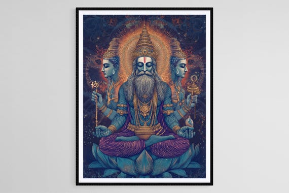 Hindu God Brahma Art Print Creator Of Universe Four Headed Deity