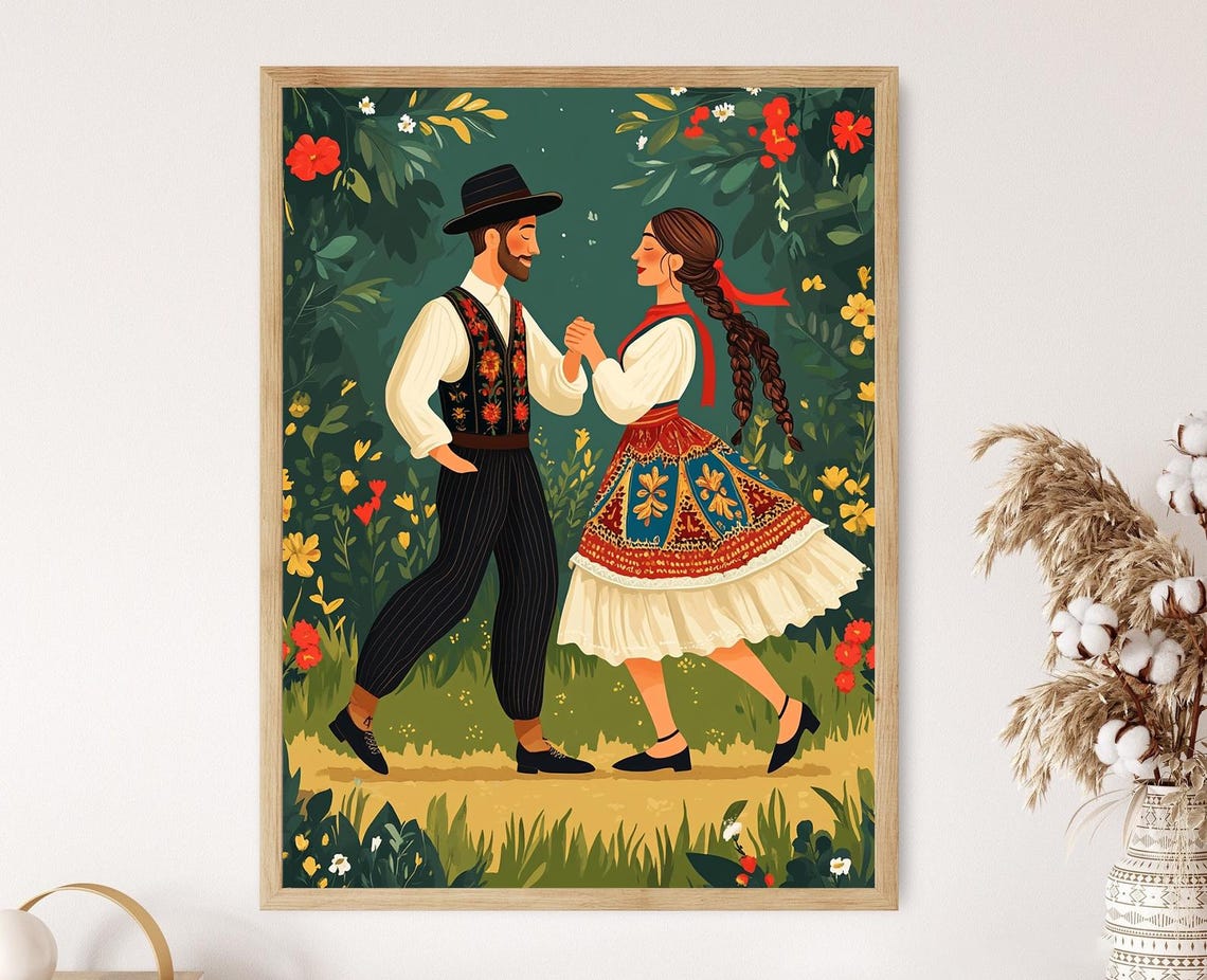 Serbian Folk Dance Illustration Umadija Region Costumes Balkan Heritage Art