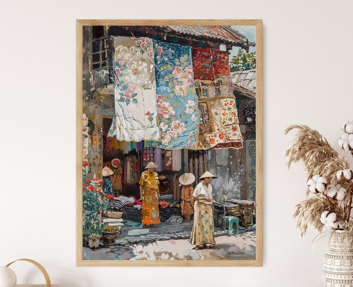 Yogyakarta Batik Vendor Scene Art Print, Indonesian