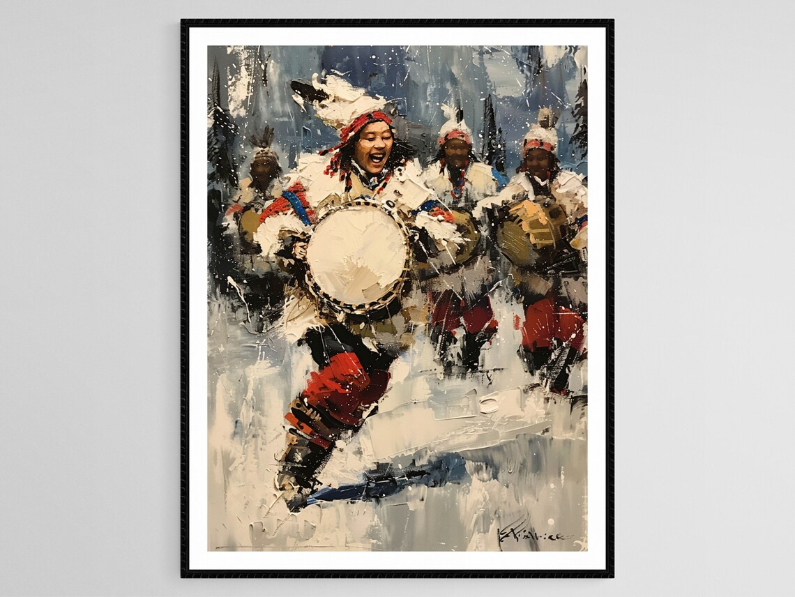 Inuit Drum Dance Painting, Cultural Music Tradition