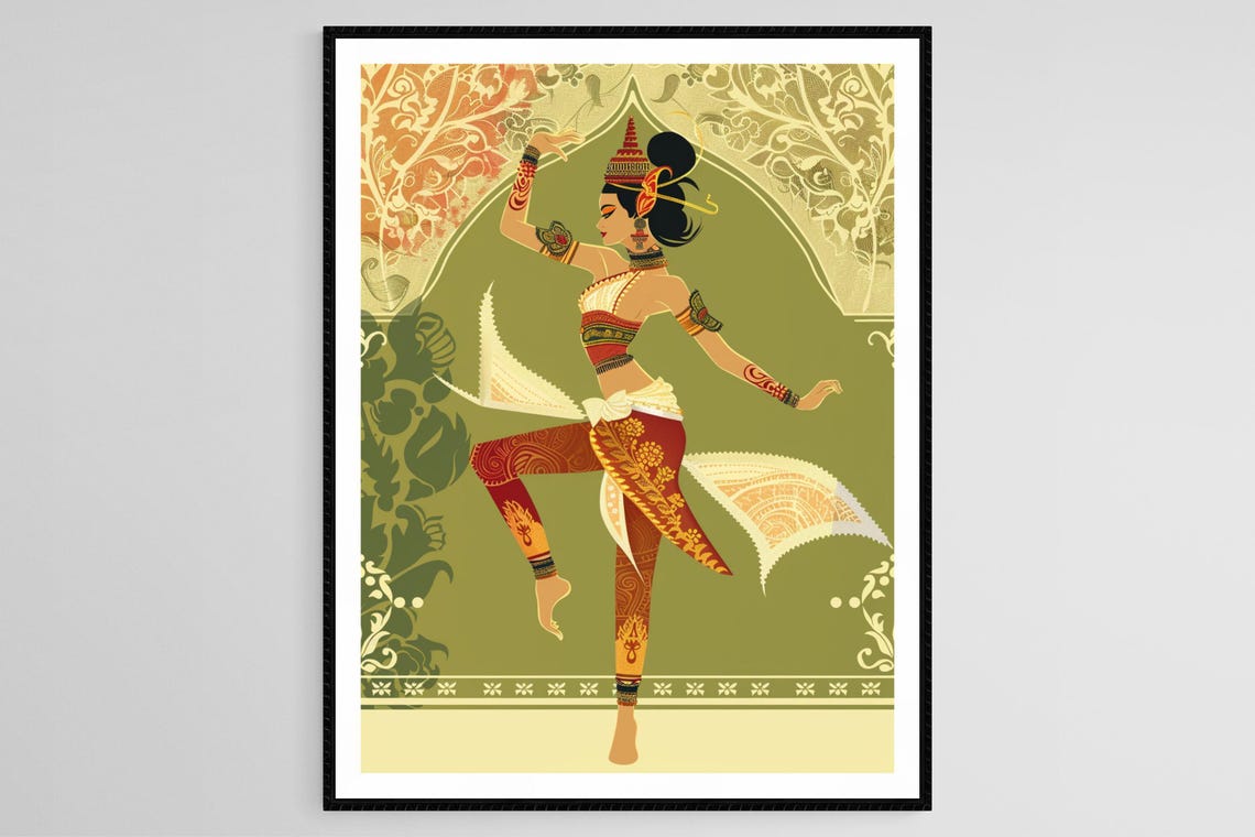 Thai Traditional Dance Art Print Graceful Movements And Elaborate Costumes
