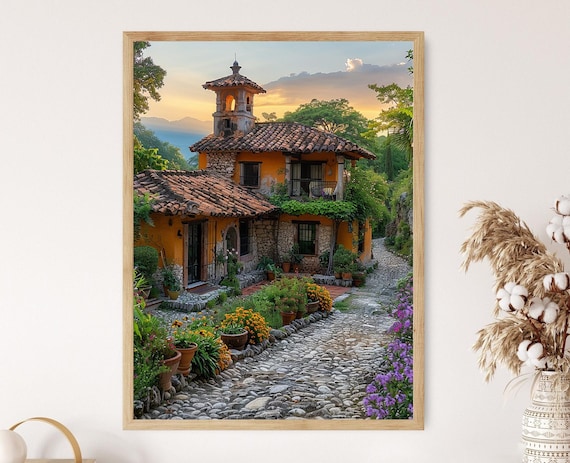 Tlaxcala Hacienda Sunset, Mexican Village Art Print