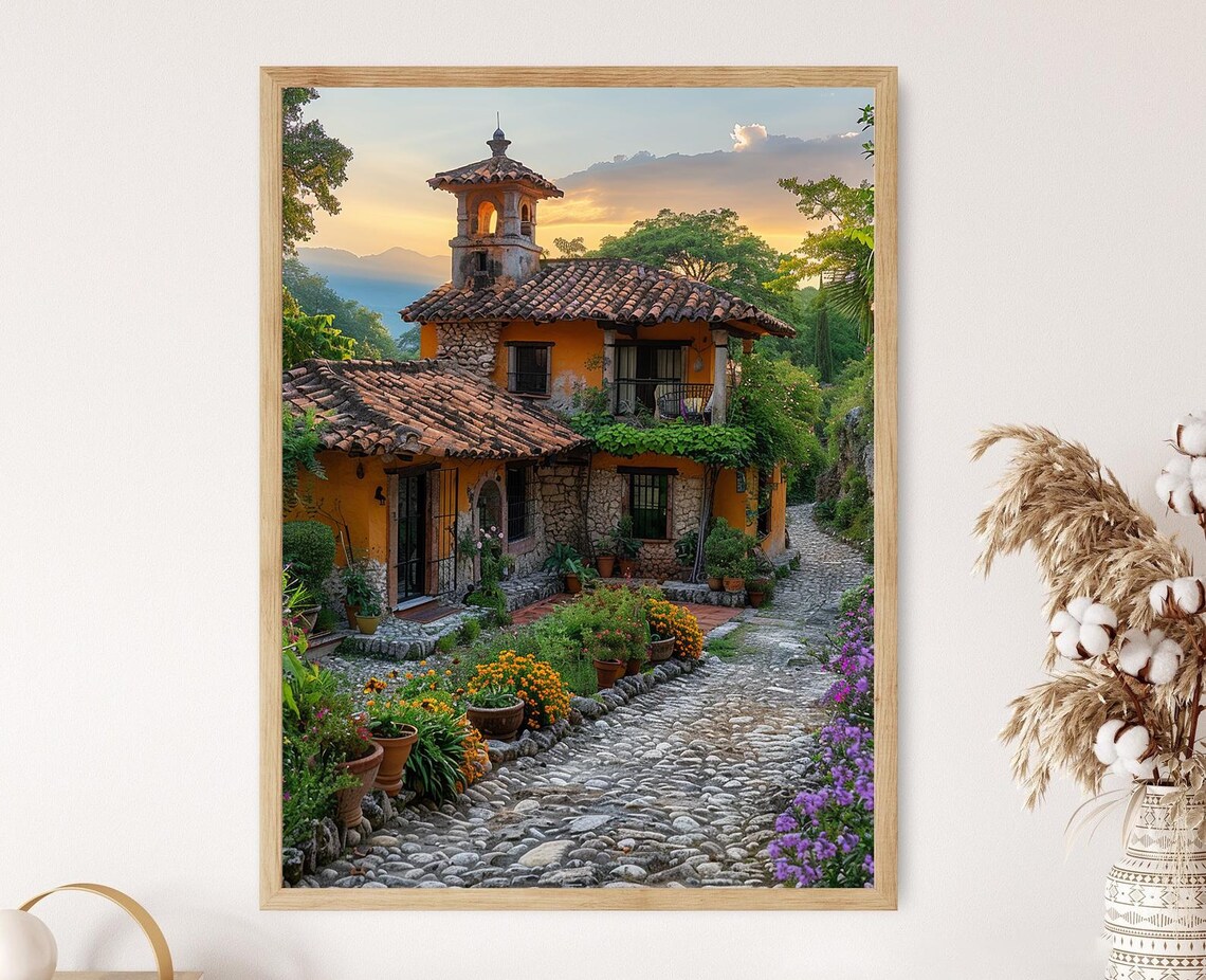 Tlaxcala Hacienda Sunset, Mexican Village Art Print
