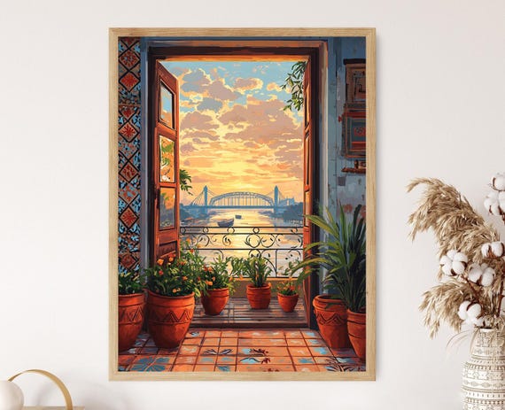 Kolkata Terrace With Kantha Decor Indian Cultural Art Howrah Bridge View Print