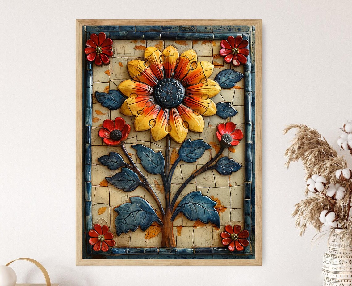 Mexican Talavera Tile Art, Hand Painted Design