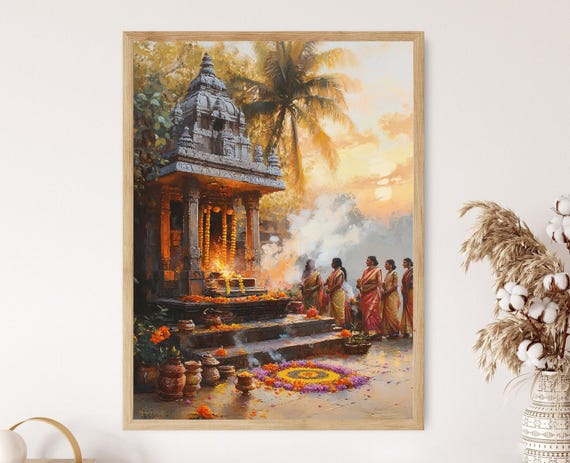 Gudi Padwa Art Print Maharashtrian Festival Painting Indian New Year Decor Traditional Hindu Celebration Ethnic Wall Art