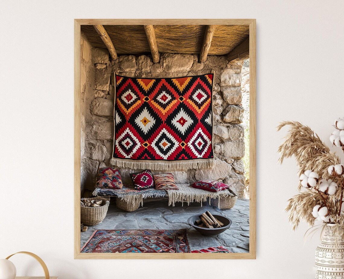 Kurdish Kilim Tapestry Art Print, Kurdistan Motif