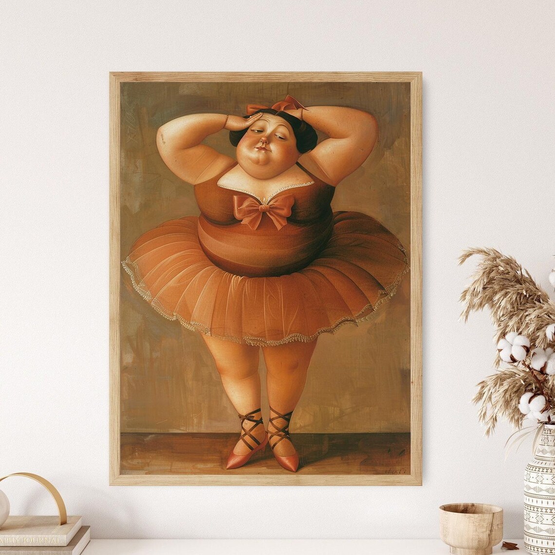 Body Positive Curvy Ballerina In Brown Tutu Adjusting Bow Art Poster